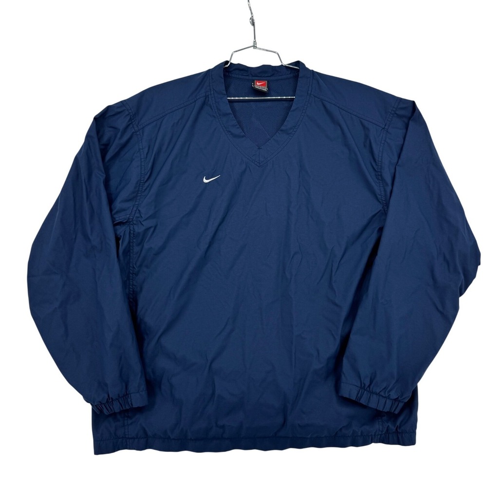 Nike Vintage Windshirt Men Large Navy Blue Excellent V-Neck Mesh Lined Pullover